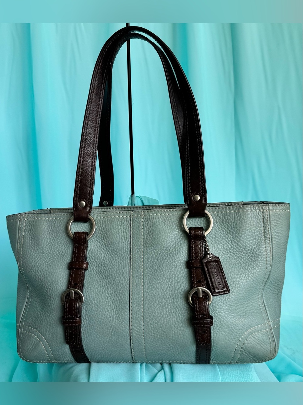 Coach Purse Chelsea Vintage Y2k Dusty Blue Pebbled Leather Shoulder Bag F12339